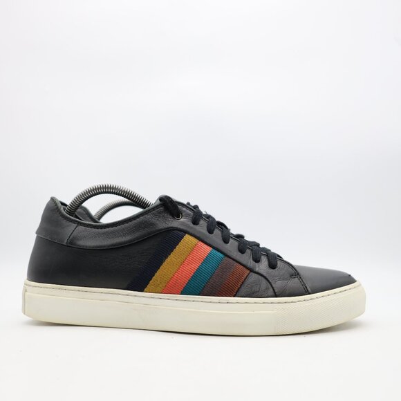 Paul Smith Bright Stripe Black Leather Trainers Men's Size US 8 Lace Up - Picture 1 of 12